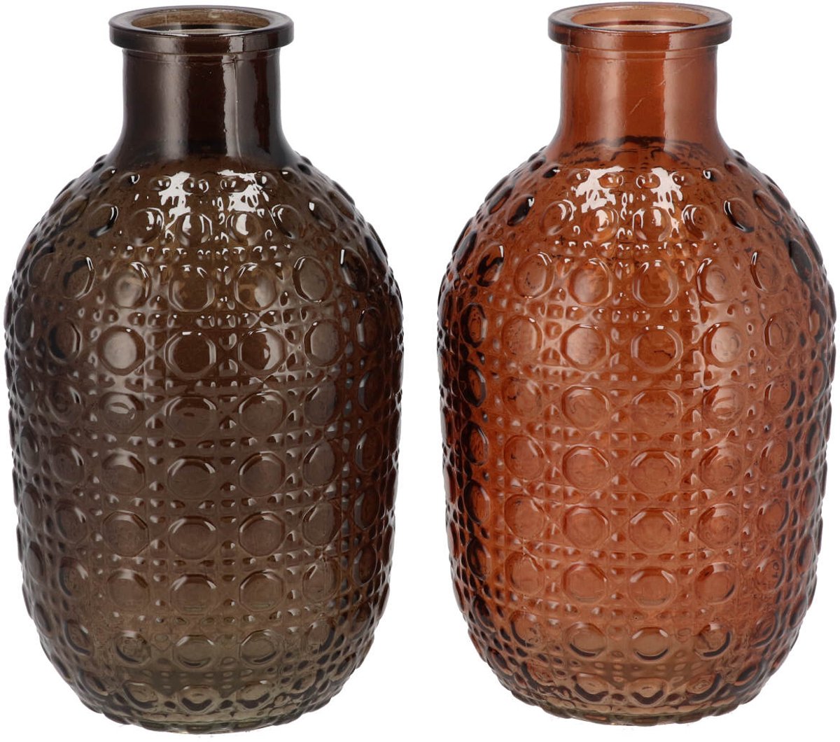 Daan Kromhout - Vaas - Set van 2- Glas - Bruintinten - Bruin en Cognac - 9 x 15 cm