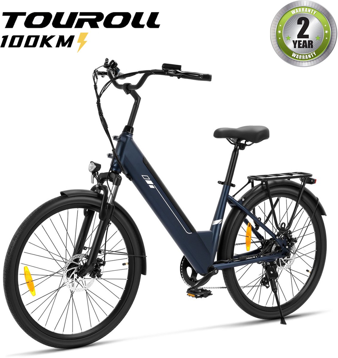 Touroll J2 ST Elektrische Fiets Stap-in 100KM Actieradius 250W 45Nm E-Bike 26 inch Afneembare Accu 561,6Wh Shimano 7 Versnellingen Dames Stadsfiets Laag Instap Woonwerk Vrouwen Senioren Voorvering Schijfremmen 120kg J1 ST Upgrade 2026Nieuw Cadeau Tip
