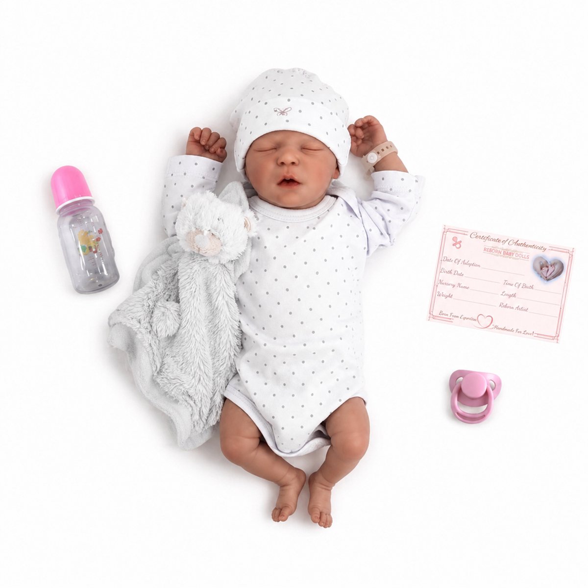 TEKROA® Levensechte Reborn Babypop - Babypoppen - 48 cm -baby meisje - Slapend - Waterdicht & Poseerbaar - Inclusief Kleding & Accessoires - Realistisch Speelgoed - Wit