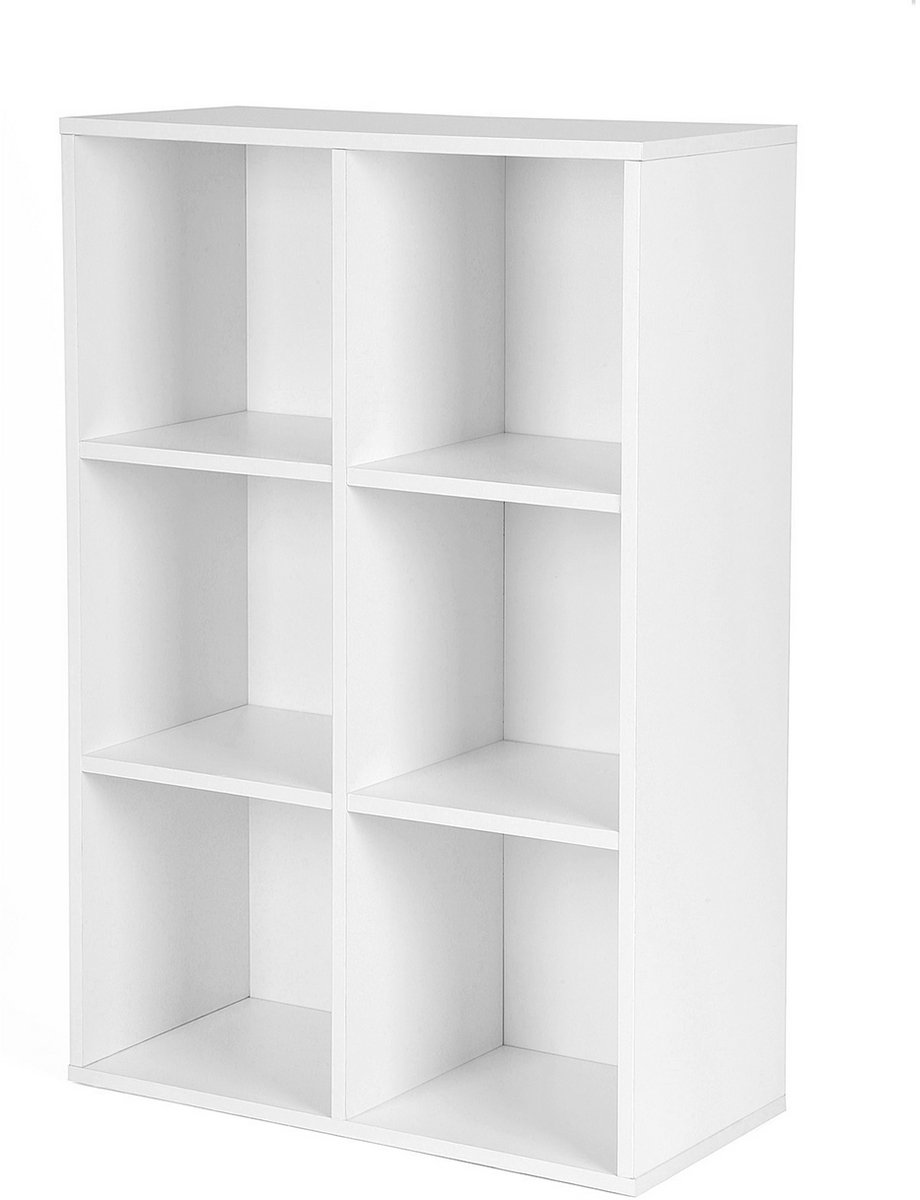 Opbergkast Boekenkast Displaykast 65,5 x 30 x 97,5 cm Wit, 6-Vaks Open Kast, Opbergrek, Displayrek, Kubus Kast, Multifunctioneel Opbergmeubel met Anti-Omvalvoorziening voor Woonkamer, Kantoor, Slaapkamer en Studeerkamer