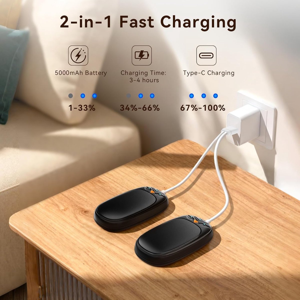 2-in-1 Powerbank en Handwarmer - Handwarmers - Magnetische Handwarmers - Compact en Draagbaar - 2 Stuks — cadeau in Gadgets - foto 4