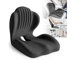 Orthopedisch Zitkussen met Rugsteun - Ergonomisch Zitkussen - Tegen Rugpijn & Stuitpijn - Rugkussen Auto - Lumbar Support - Memory Foam - zwart