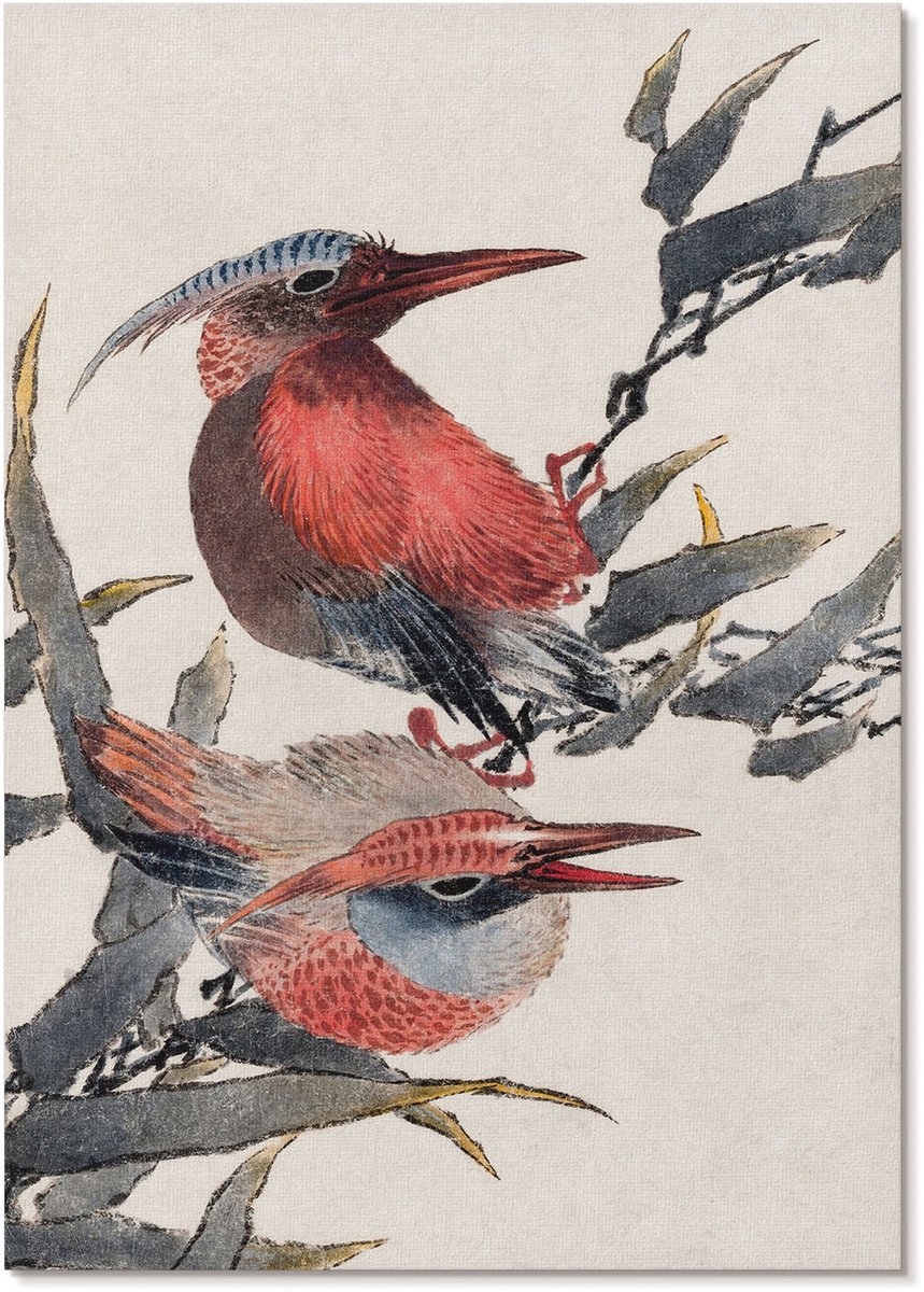 Tulup Polycanvas Poster - Vogels, Waterverf - A4 - Bordeaux Motief - Rechthoek - Kunstposter - Woonkamer, Slaapkamer, Kantoor - Romantisch