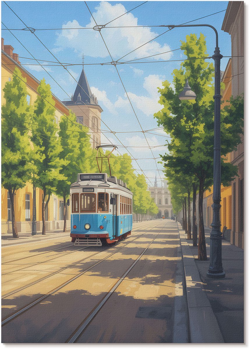 Tulup Polycanvas Wandposter - Stadslandschap, Illustratie - A4 - Groen Decoratie - Rechthoek - Interieurdecoratie - Woonkamer, Slaapkamer, Kantoor - Klassiek