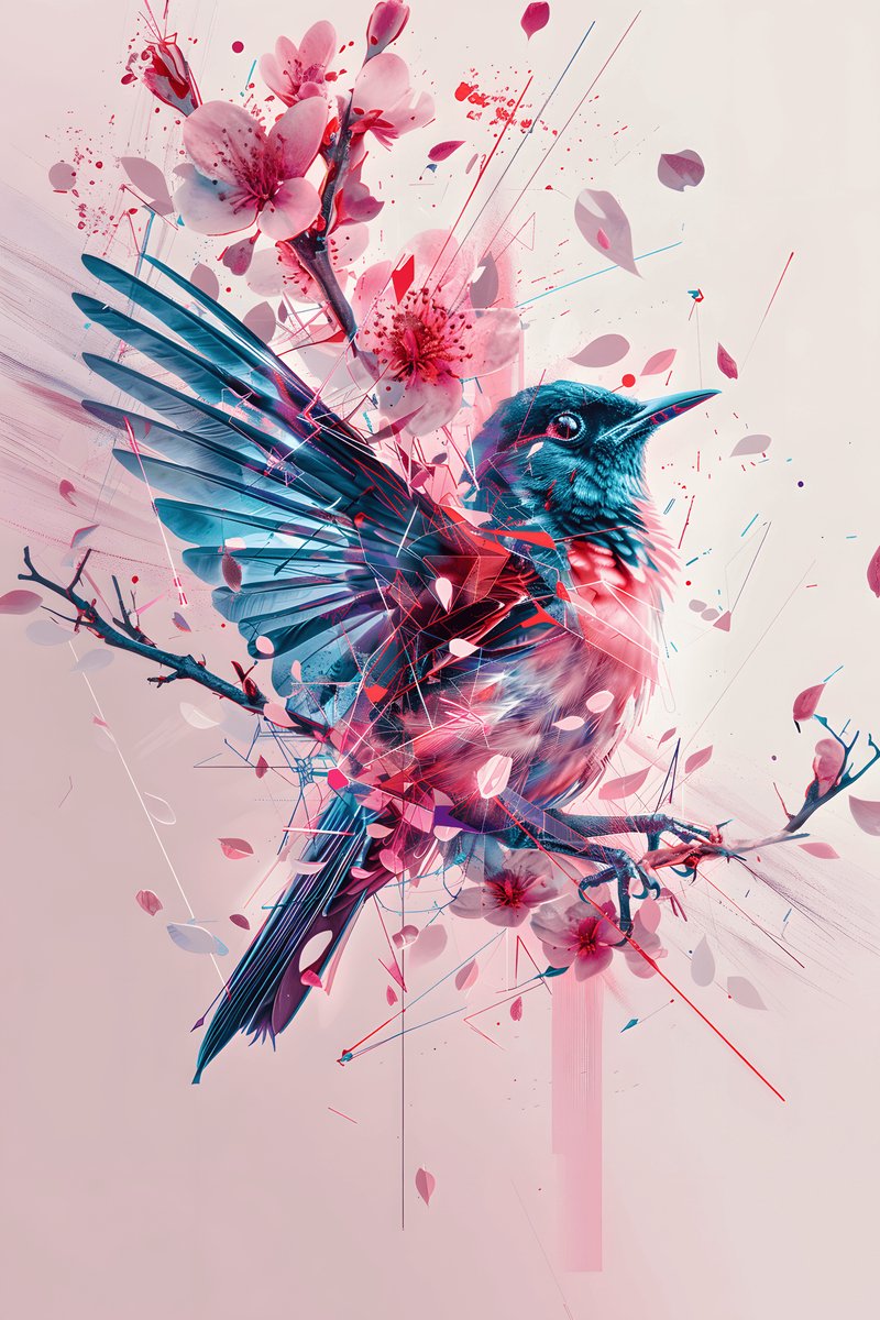 Bloem Vogel Poster - Natuurkunst - Abstracte Kunst - Dieren - Schilderachtig - Moderne Decoratie - posters - formaat 30x40cm - Wanddecoratie - XS2296MT