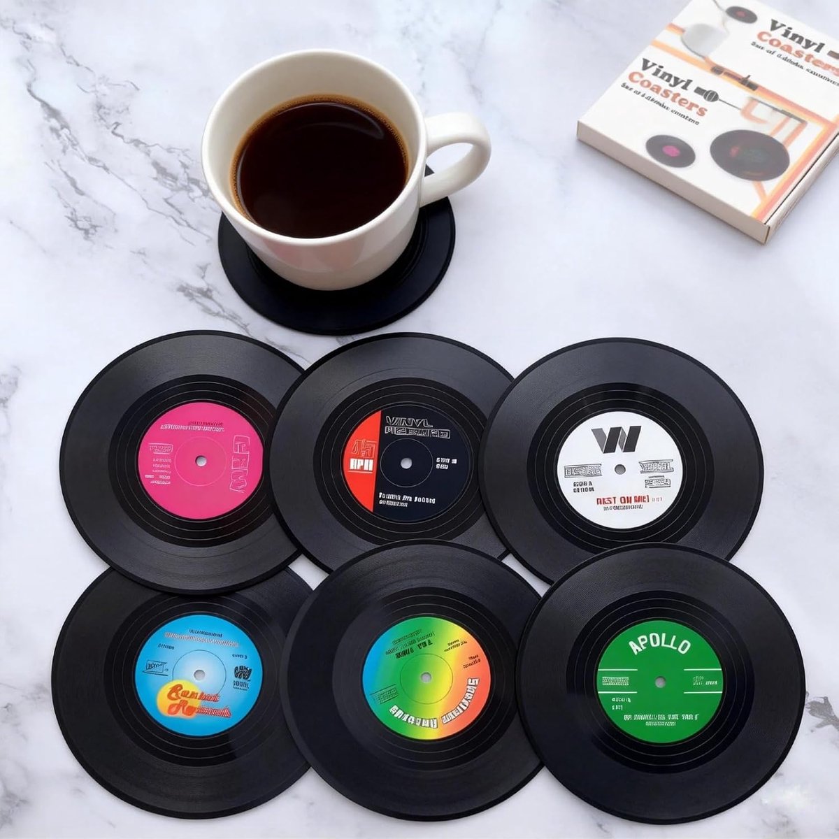 6 stuks - Onderzetters Voor Glazen - Onderzettersset - Ronde Onderleggers Design - Coasters - Anti Slip - Hittebestendig - Voor dranken, bar, kopjes, tafelonderzetters - D10cm，Dikte1cm