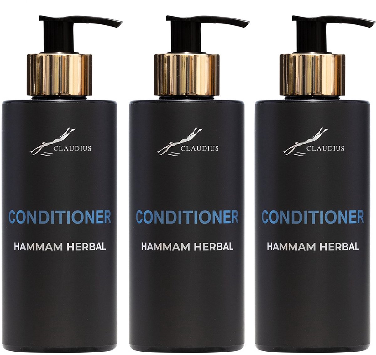 Hairconditioner Hammam Herbal 300 ml - met gouden pomp - zwarte fles - set van 3 stuks - Voordeelverpakking