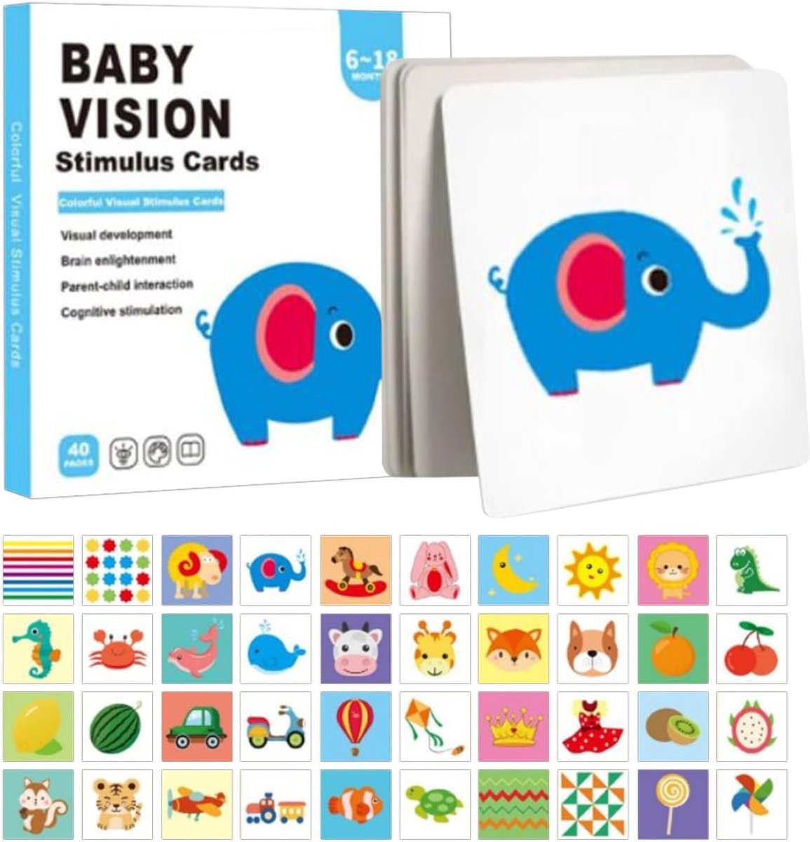 casalora - Leerkaarten - Educatieve kaarten - Visuele stimulatie voor baby's - Sensorische kaarten met hoog contrast voor peuters - Flashcards voor visuele stimulatie en leeractiviteit voor kinderen van 6-18 maand