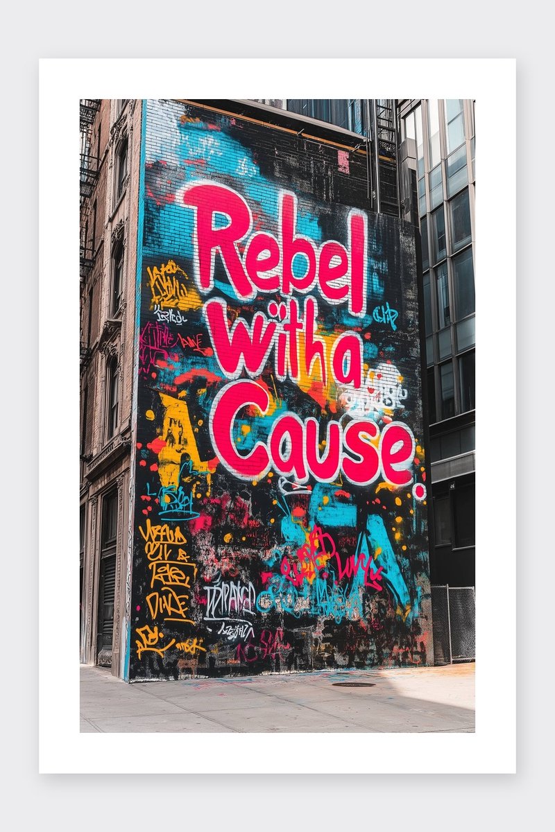 Rebel with a Cause Poster - Tekst - Rebel - Graffiti - Street Art - Motivatie - posters - formaat 30x40cm - Wanddecoratie - BXS5063KMD - Met kader - passe-partouts stijl