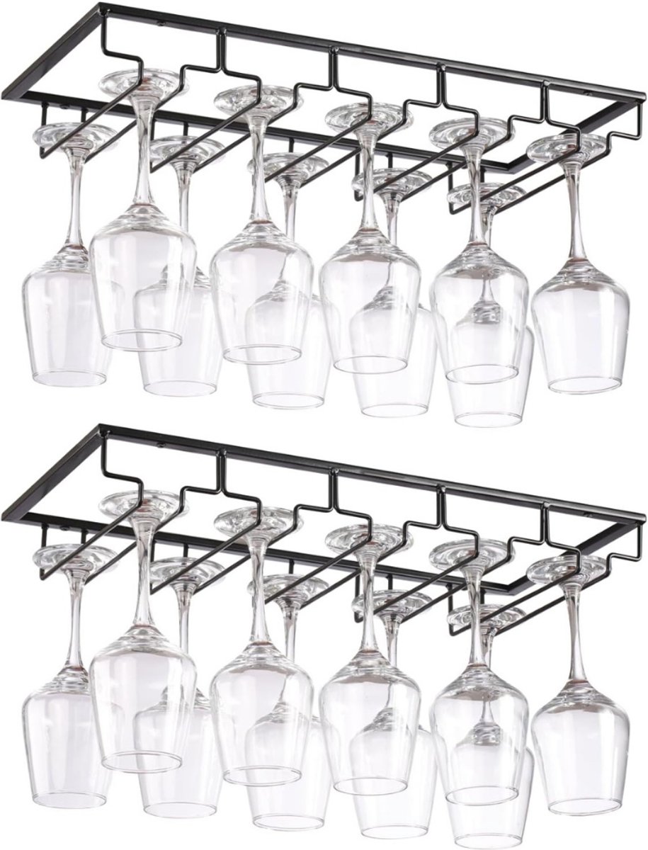 MIRA® Ophangrek Wijnglazen - Wijnglazenhouder – Metalen Wijnglazenrek - Zwart - 22cm x 40cm x 6cm