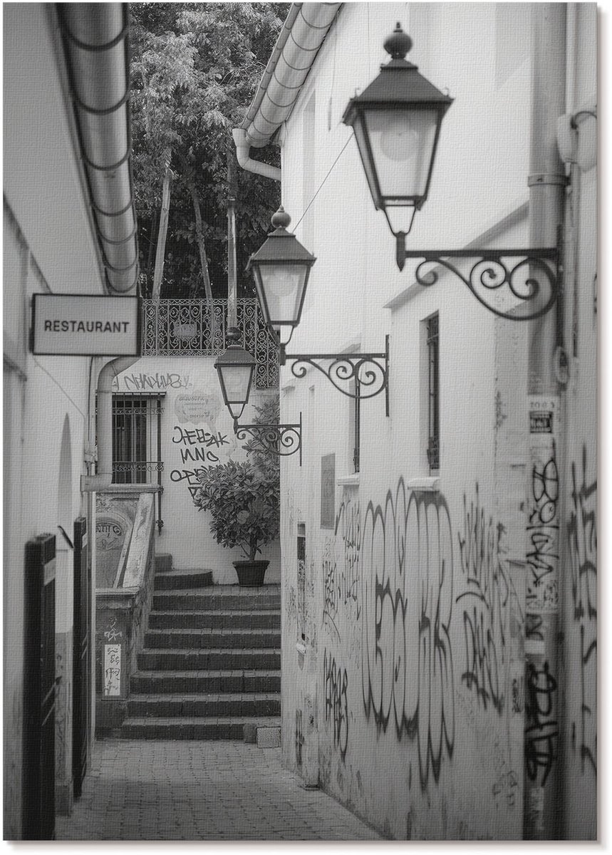 Tulup Polycanvas Poster - Stadssteeg, Fotografie - A4 - Zwart-wit Kunst - Rechthoek - Decoratieve poster - Woonkamer, Slaapkamer, Kantoor - Industrieel