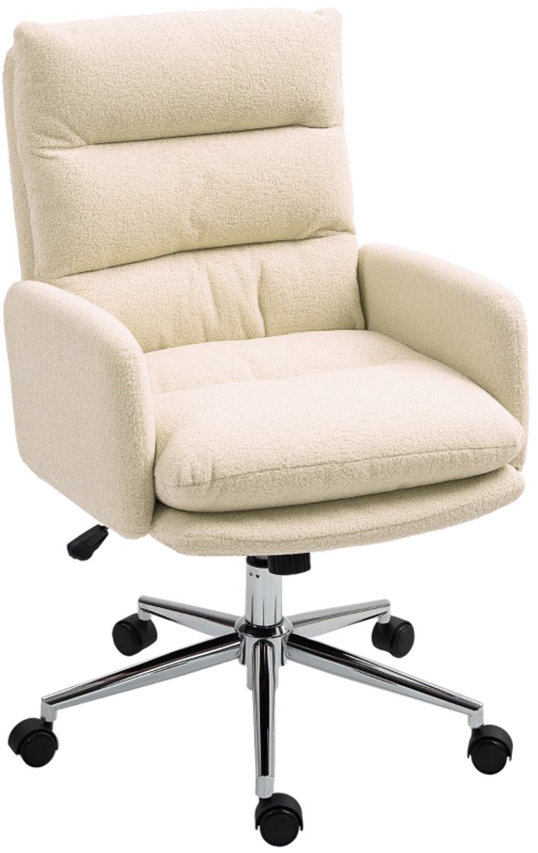 Bureaustoel 67×58×91-99 cm beige metalen onderstel computerstoel armstoel verstelbare hoogte met wielen zacht en comfortabel geschikt voor kantoor studeerkamer en dagelijks werken achter de computer