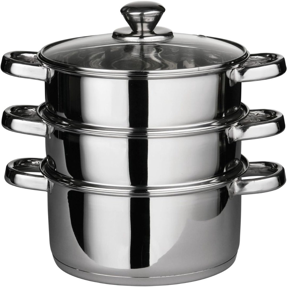 Zolvano® Stoompan - Stoommandje - Stoofpan met Deksel - 3 Laags - Zilver met Zwart