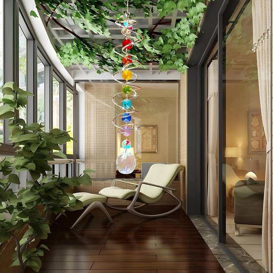 Kleurrijke Wind Spinner met Regenboog Effect, Hangdecoratie voor Tuin en Balkon, Spiralen en Kristallen voor Binnen en Buiten — afbeelding 4