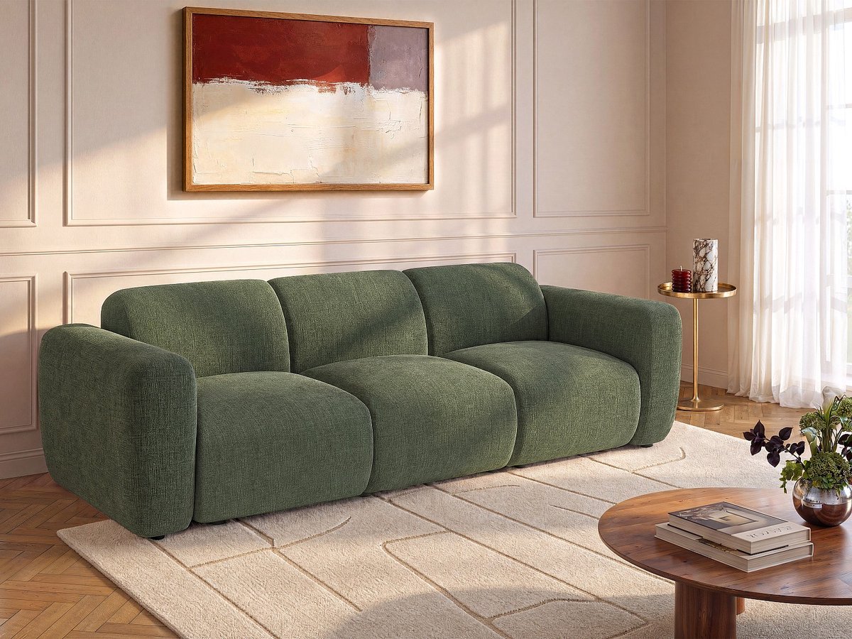Vente-unique Modulaire zitbank 4 plaatsen in groene stof van Maison Céphy POGNI