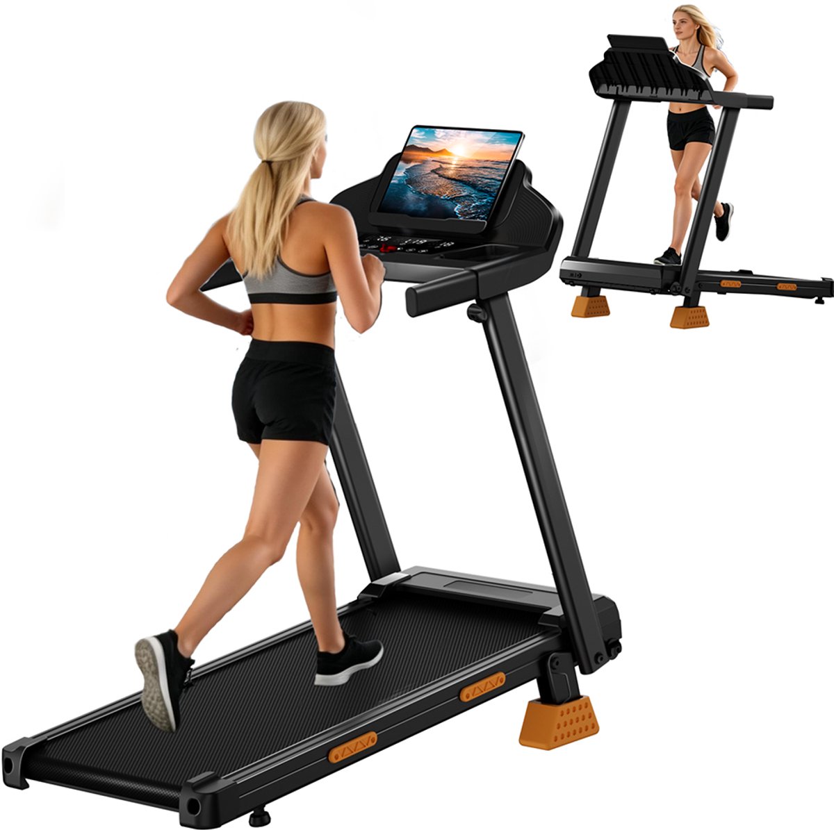 ROBORE SF20 opvouwbare loopband voor thuisgebruik met 15% hellingshoek, snelheid van 12 km/u, maximaal draagvermogen van 136 kg, stille borstelloze 3,0 pk motor, loopvlak van 97 x 40 cm, drievoudige schokdemping en 7-laags demping.