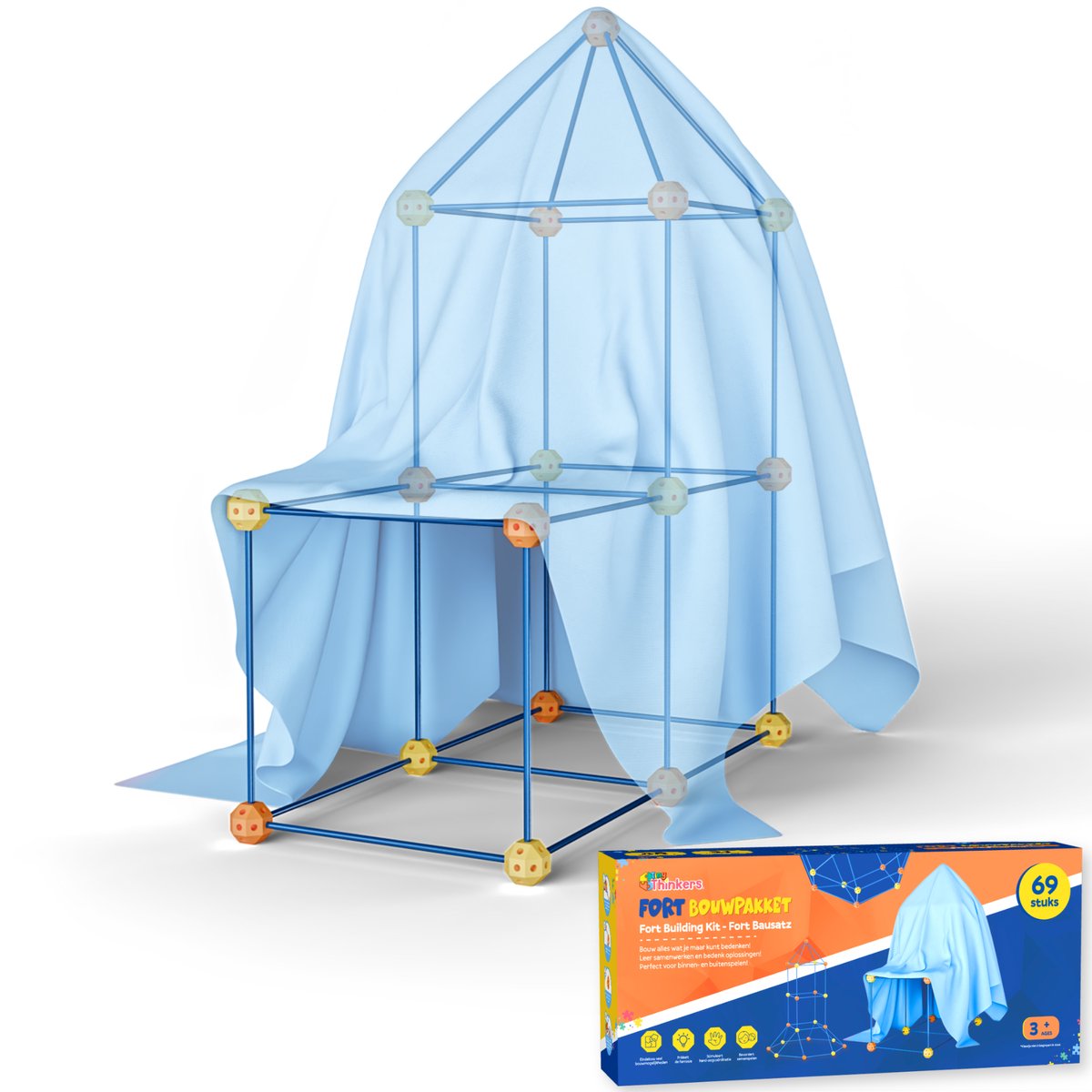 Fort Bouwpakket met 69 Onderdelen - Incl. E-book - Constructiespeelgoed - Speeltent - Educatief Speelgoed - Bouwspeelgoed - Hut Bouwen