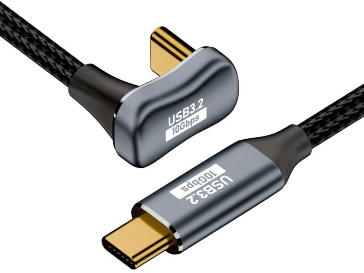 USB C Kabel 3.2 Gen 2 Type C naar C 10Gbps Gegevensoverdracht PD 100W Snelladen 180 Graden Hoek Nylon Gevlochten 6.56FT/2.0M met Video-uitgang