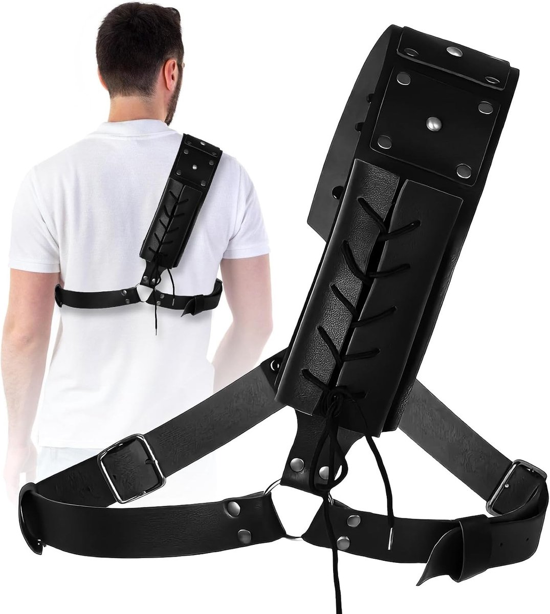 Verstelbare PU Leren Katana Houder: Middeleeuwse Retro Schouderriem voor Cosplay en Zwaardaccessoires, Ideaal voor Rollenspellen en Kostuums