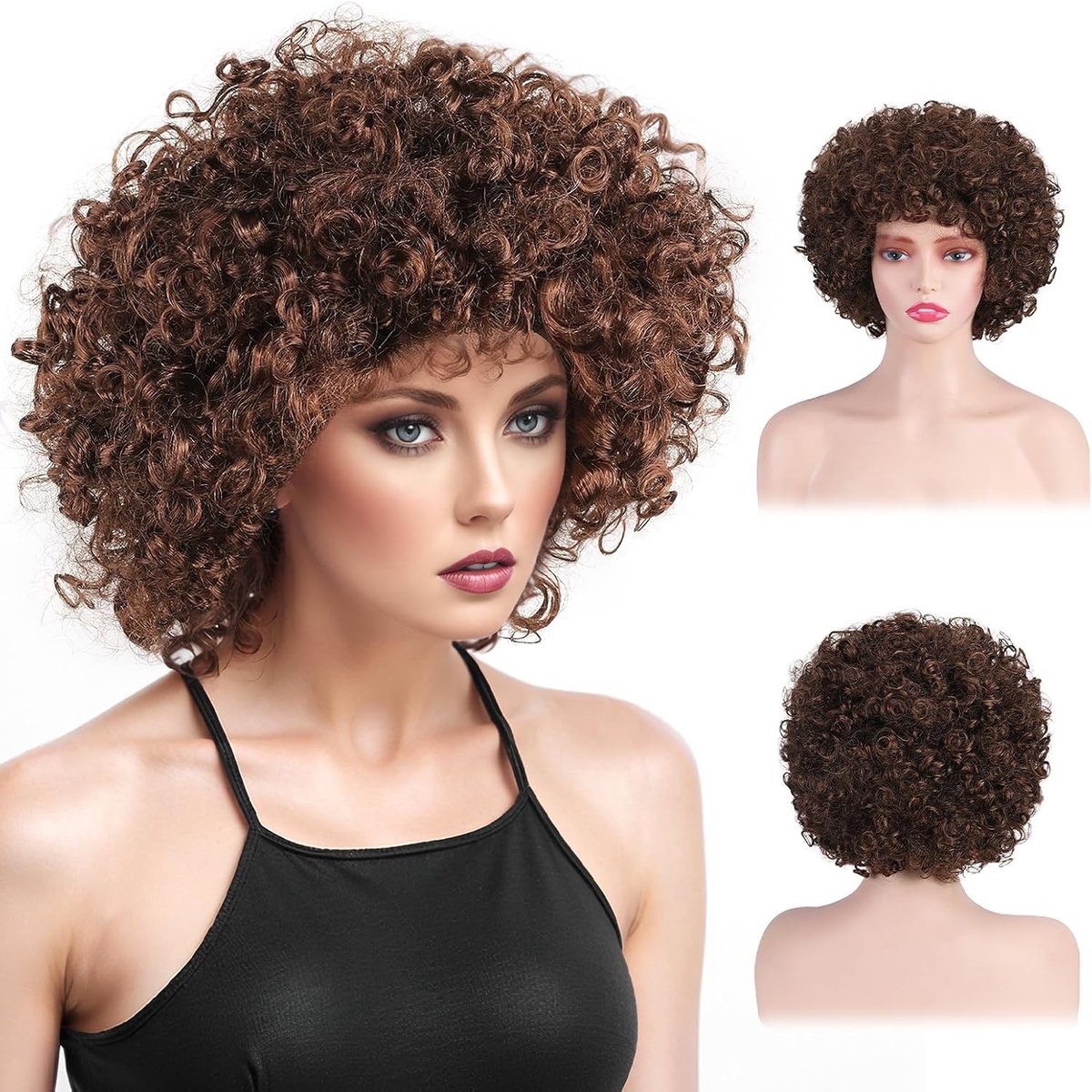 Extra Grote Afro Peruk voor Dames en Heren - 200 g, Geschikt voor Carnavalskostuum, Halloween en Rollenspel - Natuurlijk Afro Haar in Bruin