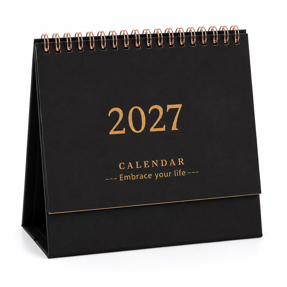 Bureaukalender 2026-2027 - Staande klapkalender - van juli 2026 tot december 2027 - 18-maandenkalender met metalen ringband met dubbele spiraalbinding - voor thuis kantoor en school - 19 x 16 cm - 1 stuk(zwart)