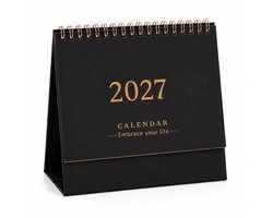 Bureaukalender 2026-2027 - Staande klapkalender - van juli 2026 tot december 2027 - 18-maandenkalender met metalen ringband met dubbele spiraalbinding - voor thuis kantoor en school - 19 x 16 cm - 1 stuk(zwart)