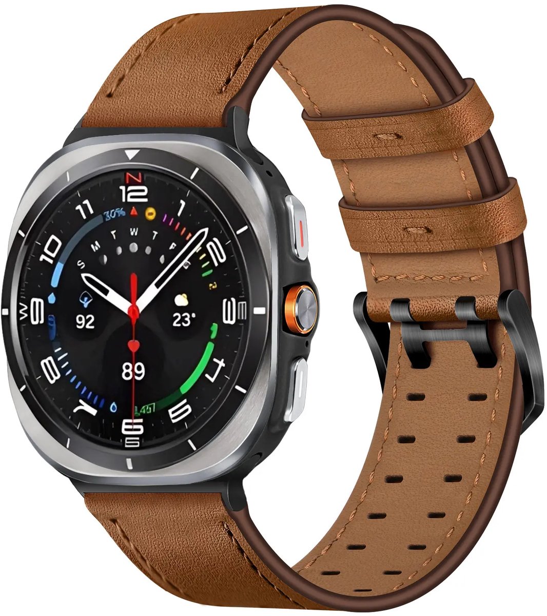 Strap-it Leren bandje met dubbele pin geschikt voor Samsung Galaxy Watch Ultra 2 (2026) / Ultra (2024/2025) - Bruin