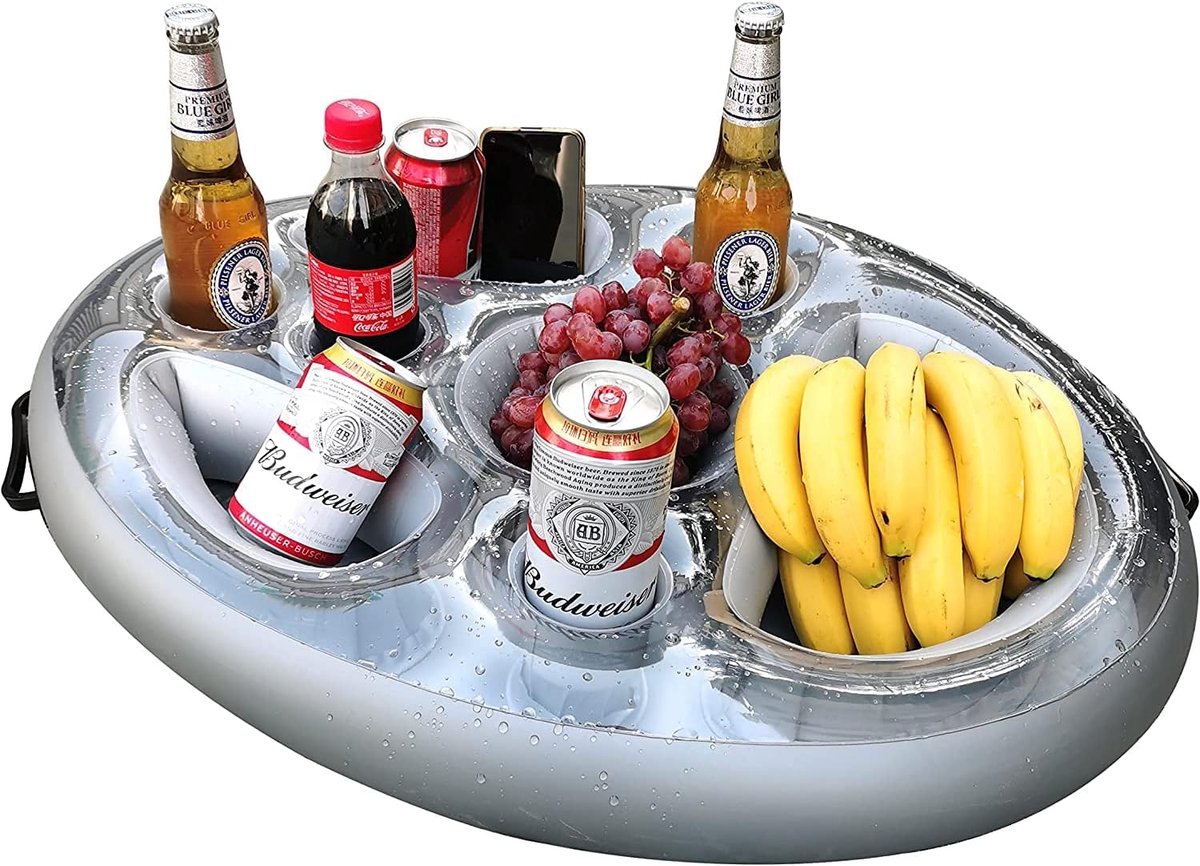 Opblaasbare bekerhouder, 2-in-1 - drijvend dienblad, 8 gaten, grote capaciteit, floating coasters, bekerhouder, zwembad, opblaasbaar, zwembadbar, drijvend - 1 stuks