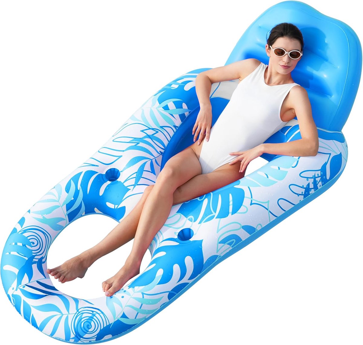 Zwembad Lounge Float Volwassenen - Opblaasbaar Zwembad drijft Ligstoel Vlotvlotten Water Drijvende Fauteuil met Bekerhouders Voetsteun Zwembad Floaty