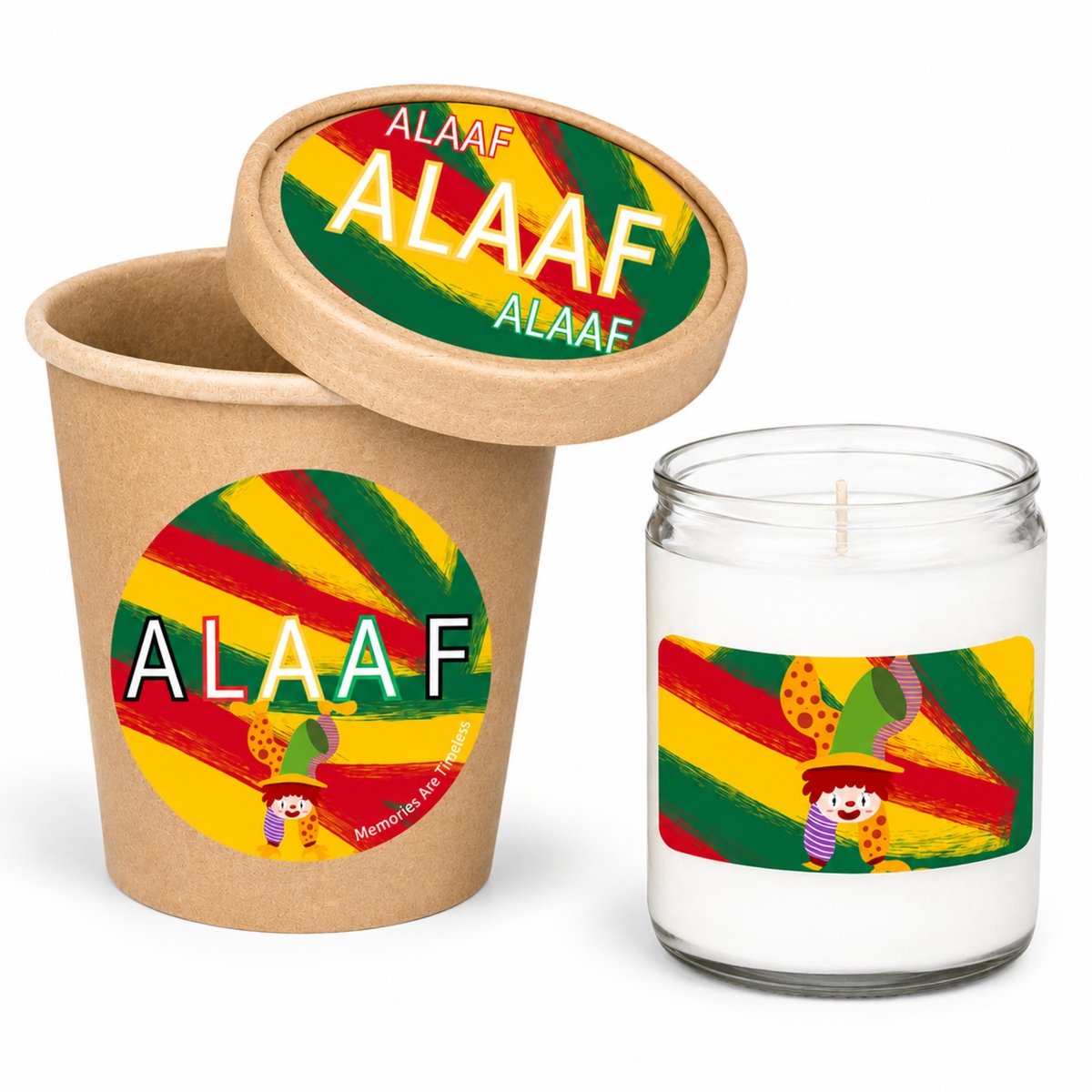 Memories Are Timeless Carnaval Cadeau met Kaars - Alaaf - Kaars 50 Branduren - Rood Geel Groen
