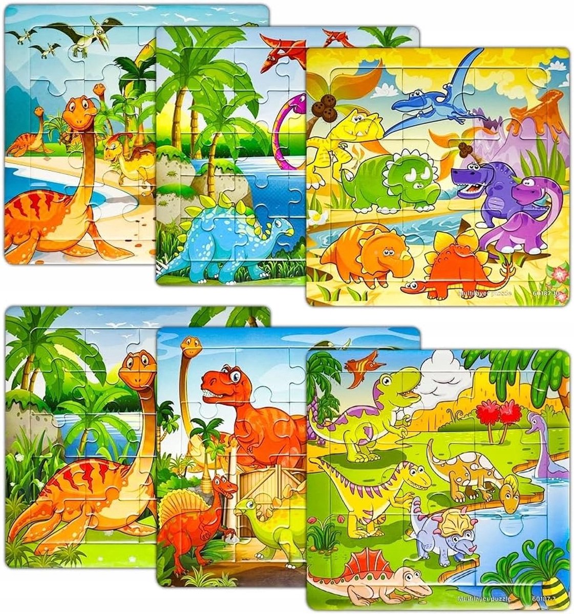 Dino Puzzel Set 6-Pack 90 Stukken Educatief 3+ Jaar