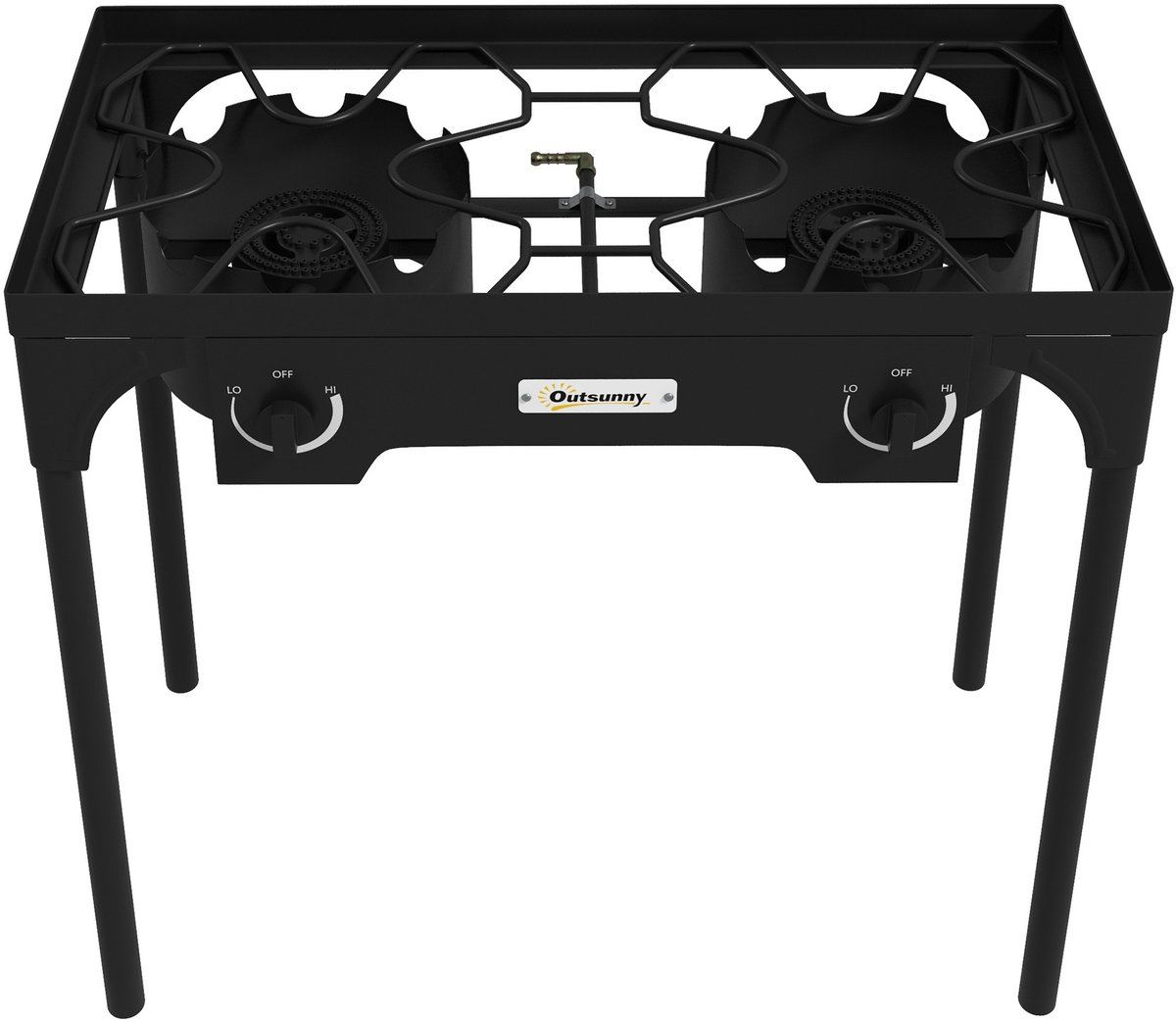 2 branders propaangaskooktoestel draagbaar gasfornuis 46000 BTU/h met 2 afneembare poten voor buiten, camping, gegoten metaal, afmetingen: 79 l x 40 b x 76 h cm