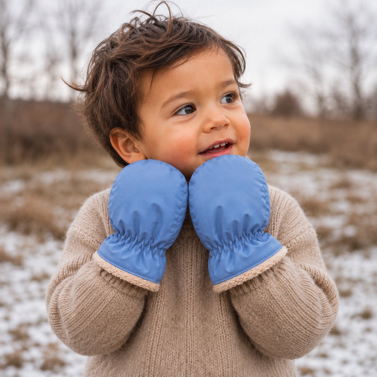 Ducksday Baby Wantjes – Warm Sherpa Fleece – Waterdicht & Winddicht – Lus met Drukknoppen – Vingerloos – Twin/blauw - 68-80