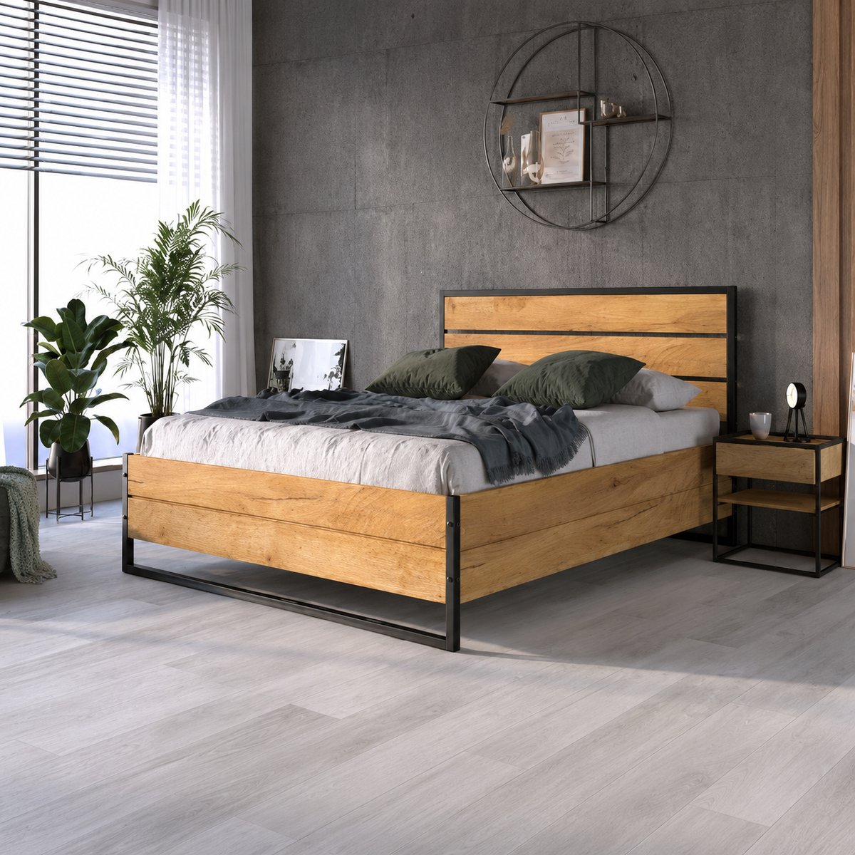 BMS LOFT - Bed - 140 x 200 cm - Geen Geslacht - Eikenhout - Met Opslag