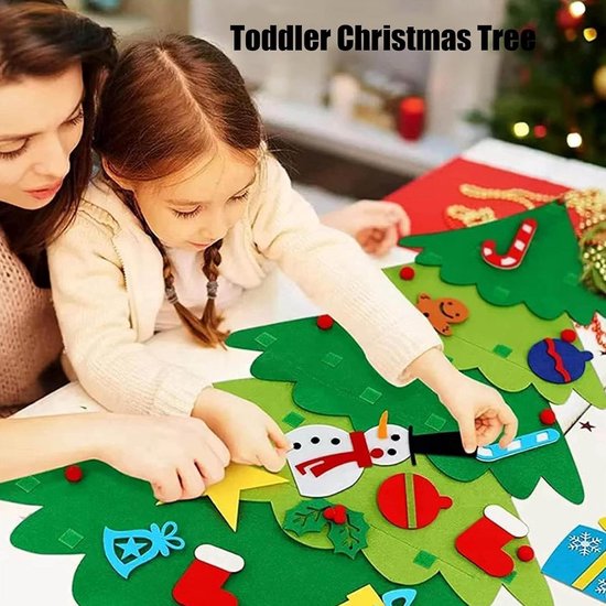 Vilten Kerstboom voor Kinderen - 32 ornamenten Vilten kerstboom met 3 meter Lichtslang - Montessori Speelgoed - Mini Kerstboom - Kersthangers - DIY kerstversieringen - Kerstdecoratie — afbeelding 5