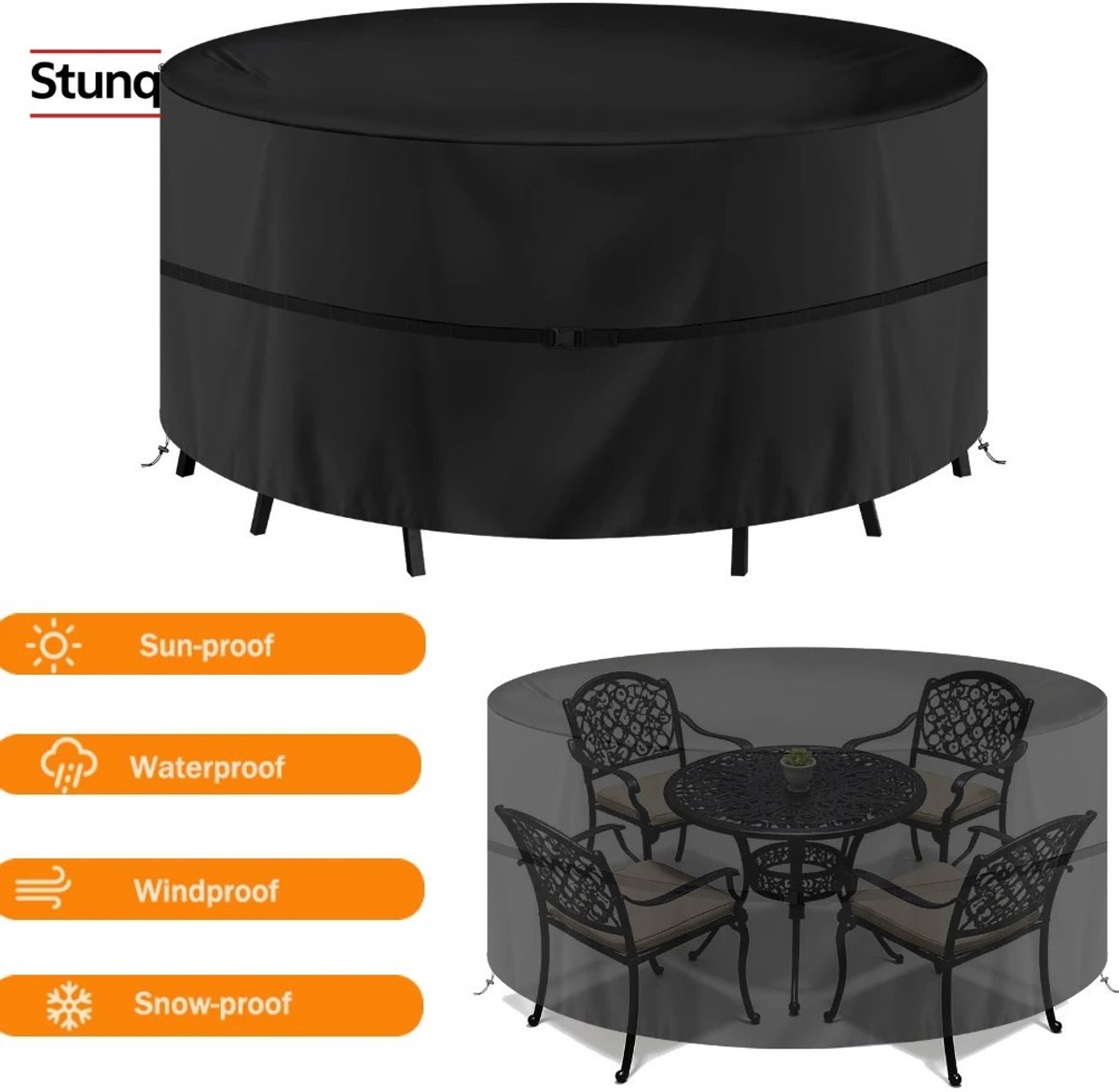 Stunq Ronde Tuinmeubelhoes 190 cm Zwart – Waterdicht Anti-UV Oxford Stof