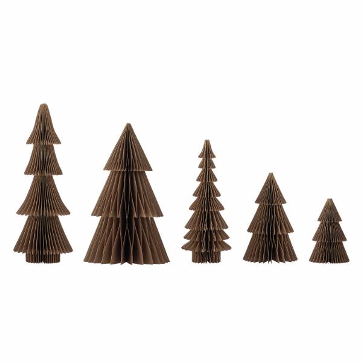 Bloomingville Papieren Kerstboompjes Bruin/Goud – Set van 5 – FSC Papier
