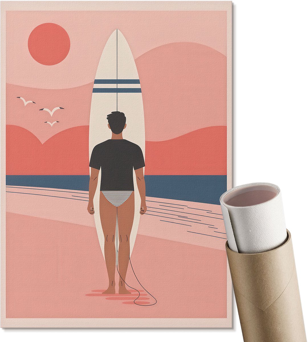 Coloray Polycanvas Poster - Surrealistische Man, Illustratie - A2 - Roze Motief - Rechthoek - Muurdecoratie - Woonkamer, Slaapkamer, Kantoor - Expressief