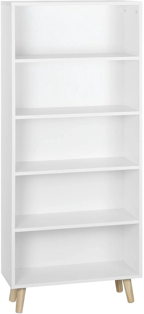 Klarven® Boekenkast Wit - Boekenkast Kind - Boekenkastje - Boekenkasten - Boekenkast Kinderen - Bookcase - 5 Open Vakken - Ruimtebesparend en Stevig - Draagvermogen 15 kg per Vak - B60xd24xh144cm