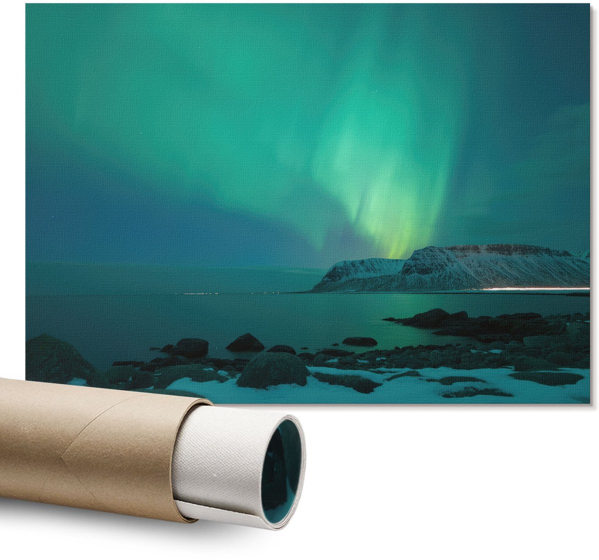 Coloray Polycanvas Wandposter – Noorderlicht, Groen – A1 – Grijs Wandposter – Rechthoek – Decoratieve Wandposter – Woonkamer – Klassiek
