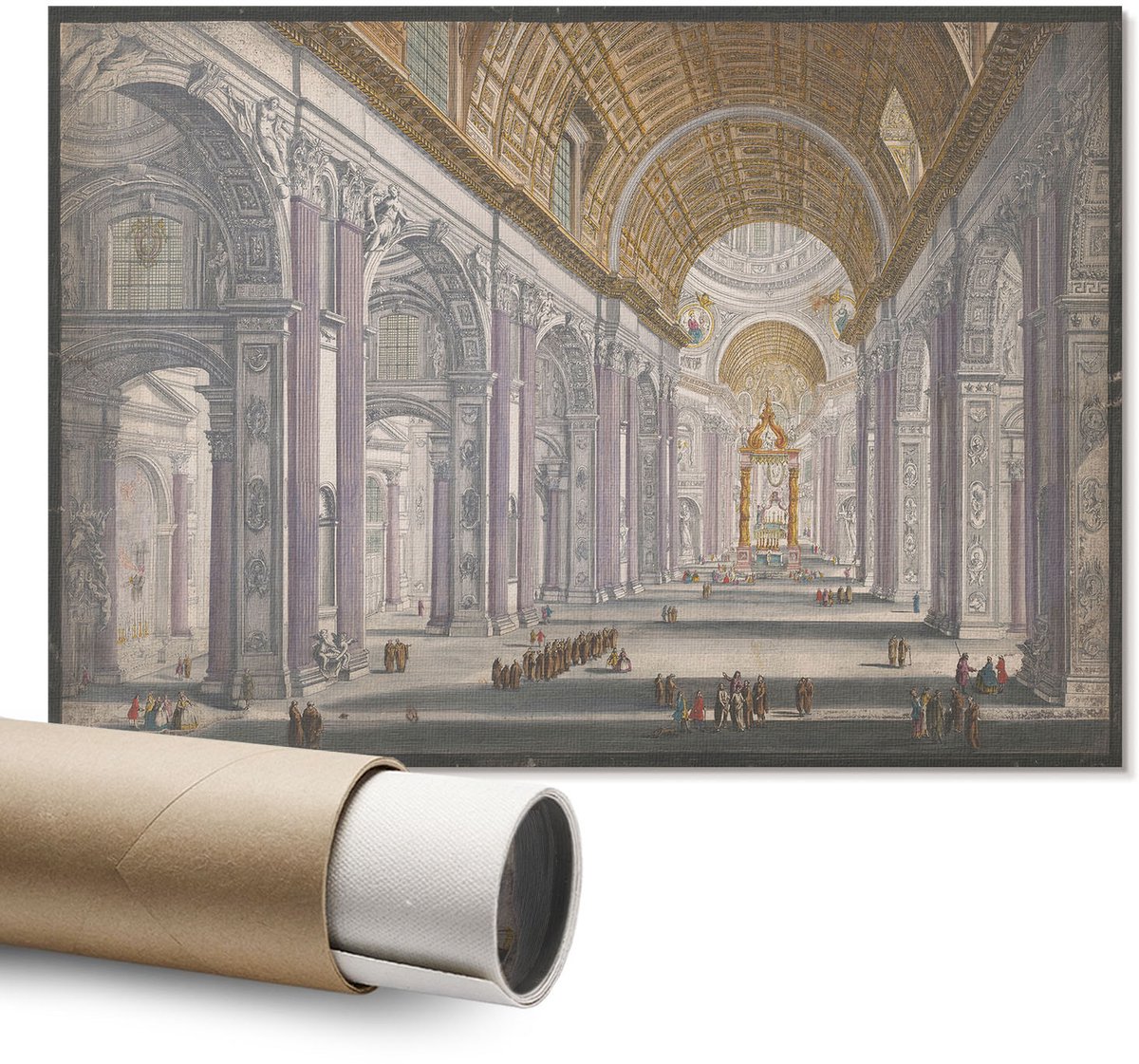Coloray Polycanvas Wandposter – Interieur van de Basiliek, Grijs – A1 – Grijs Kunstwerk – Rechthoek – Decoratieve Wandposter – Slaapkamer – Klassiek