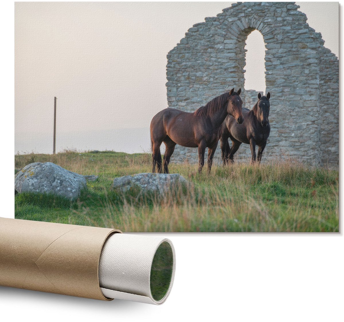Coloray Polycanvas Wandposter - Japanse Tempel, Illustratie - A1 - Beige Motief - Rechthoek - Wandkunstwerk - Slaapkamer - Japanse