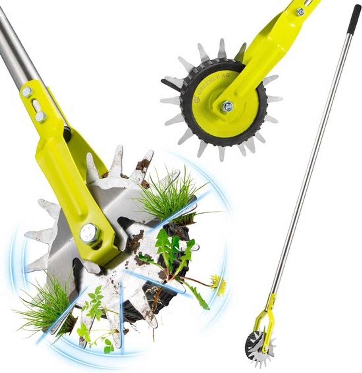 Gazongereedschap Handmatig - Kantensteker Roterend - Tuin Randen Maken - Instelbare Hoogte - 145 cm Lengte - Groen
