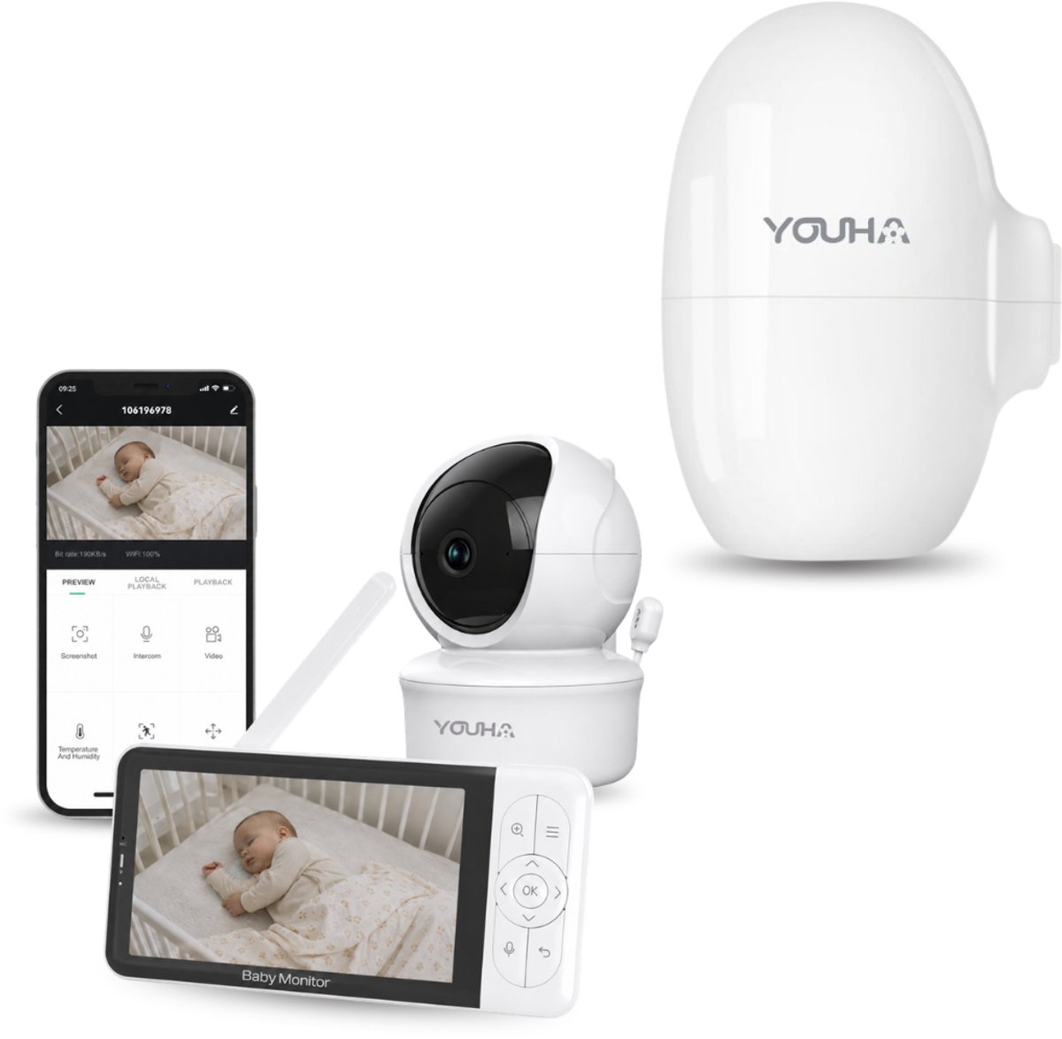 Slaapcomfort Pakket – Babyfoon met Camera & Baby Rocker - Wit
