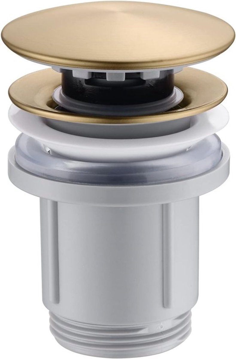 Afvoerstop Waskom - Click-Klack Ventiel - Eenvoudige Installatie - Universeel Zonder Overloop - 5x10cm - Geborsteld Goud