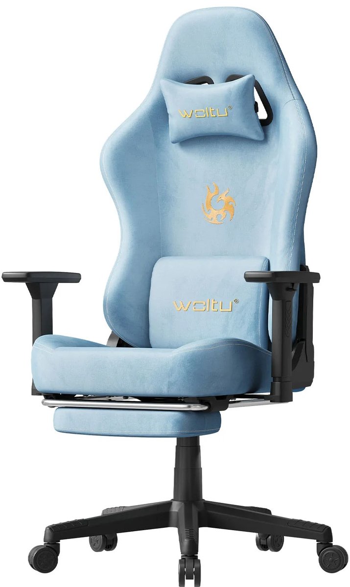 Nutrella Ergonomische Gamingstoel - Bureaustoel - Voetensteun en 3D-Armleuningen - 64 x 72 x 124-131,5 cm - Blauw - tot 150 kg