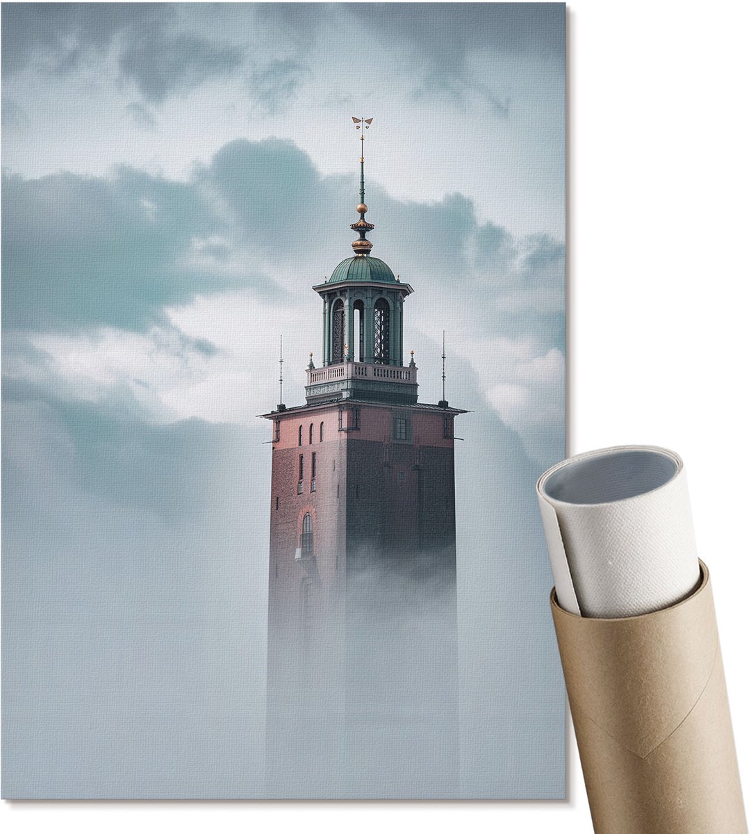 Coloray Polycanvas Poster - Bergstroom, Beige - A3 - Wit Design - Rechthoek - Muurdecoratie - Woonkamer - Retro