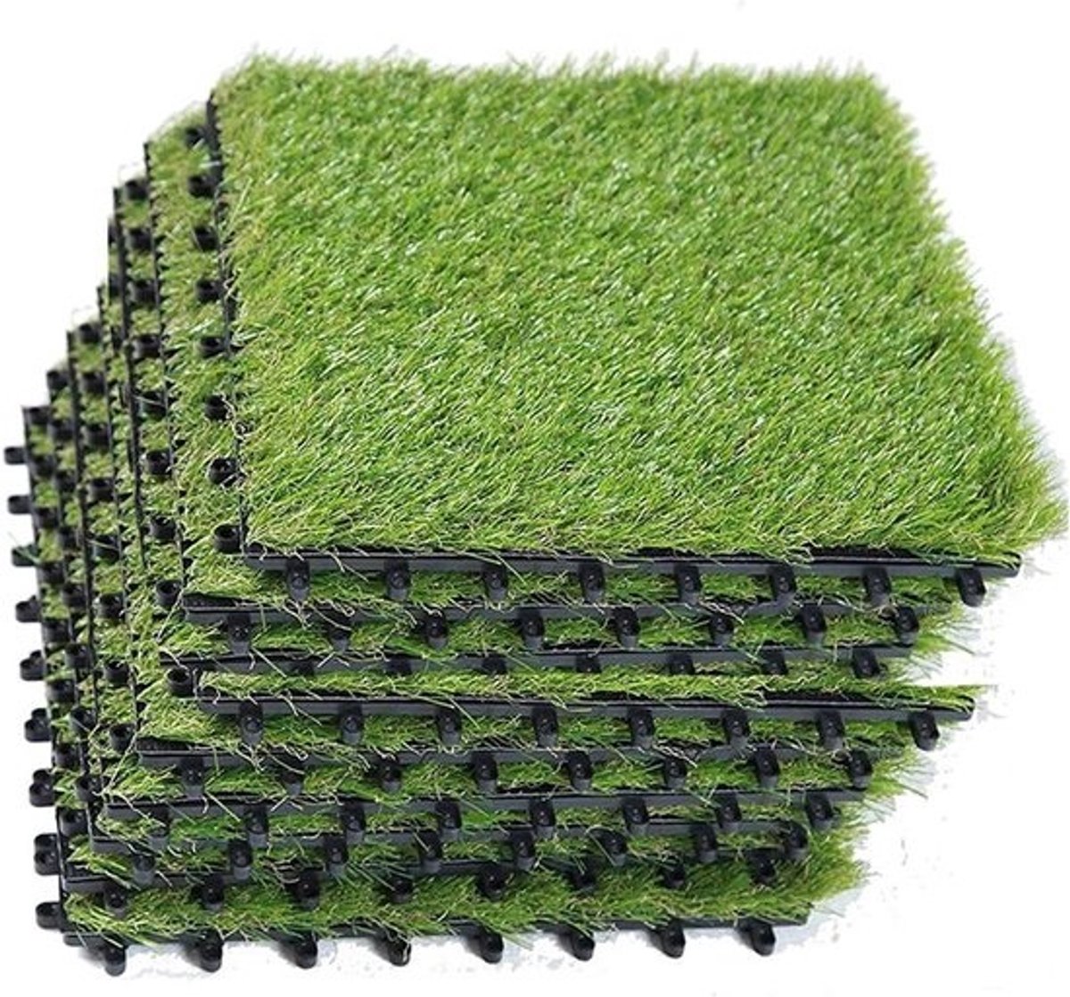 Kunstgrasmatten Buiten - Grastegels Set - Tuin Balkon - Eenvoudige Installatie - 12 Stuks - Levendig Groen