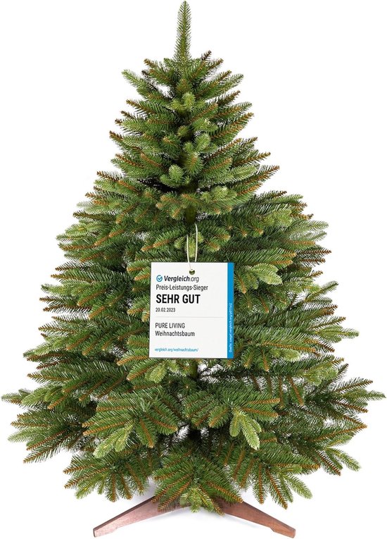 Pure Living Kunstkerstboom Nordmann 90 cm - Premium Kerstboom met Houten Standaard - Natuurlijk - PVC & PE - Groen