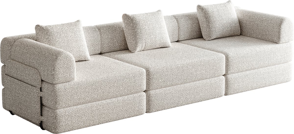 OKWISH Slaapbank 3-Zits - Chenille Bedbank Met Opbergruimte In Armleuning En Modulair Design - Voor Woonkamer En Logeerkamer - Khaki